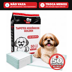 Tapete Higiênico Cães 50x60 Branco Tok Prime Pet Kit 50 100 150 Unidades Antivazamento Gel Descartável