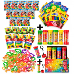 Kit 25 Caixas Massinha de Modelar + 25 Bolha Sabão + 25 Mini Giz + 50 Cortador Kit Festa Aniversario