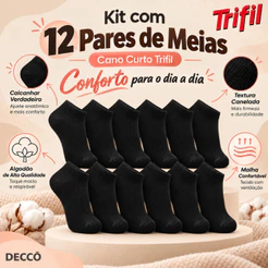 Kit com 12 Pares de Meias Trifil Modelo Cano Baixo Lisa Básica Esportiva Calcanhar Verdadeiro Sport
