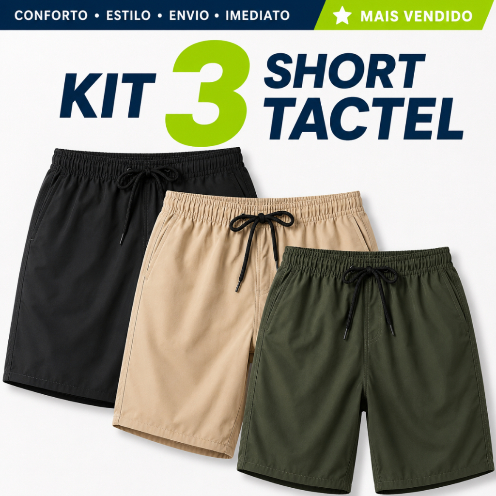 Kit 3 Bermuda Masculina Tactel Elastano Short Mauricinho Moda Praia Piscina Academia