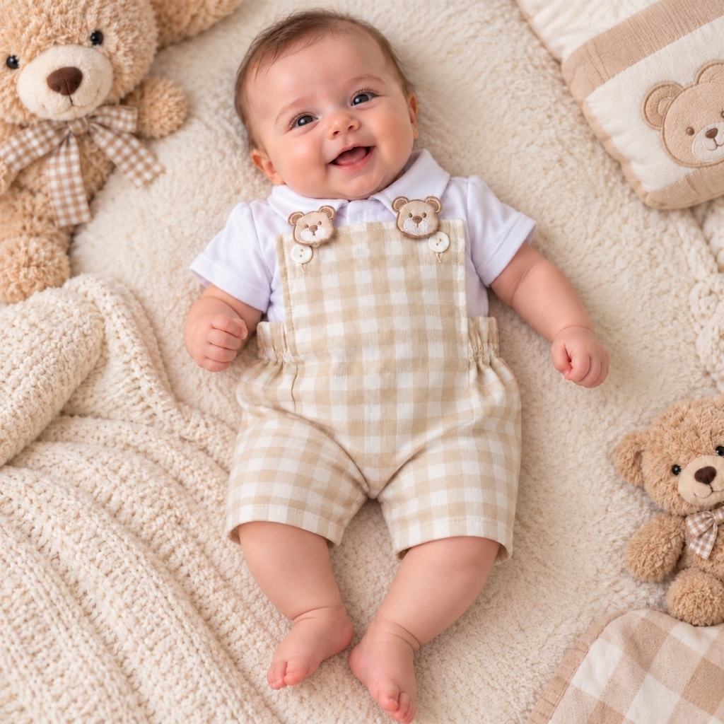 Jardineira com body para bebê Ursinho elegante Igor
