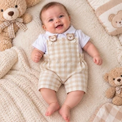 Jardineira com body para bebê Ursinho elegante Igor