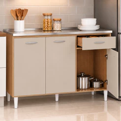 Balcão Para Cozinha 1,20 Metros Para Pia 3 Portas 1 Gaveta MDF/MDP Compacta Moderno - AV