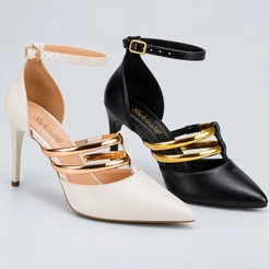 Sapato Scarpin Shekinah Salto Fino Stilleto Tiras Metalizadas Confortável Moda