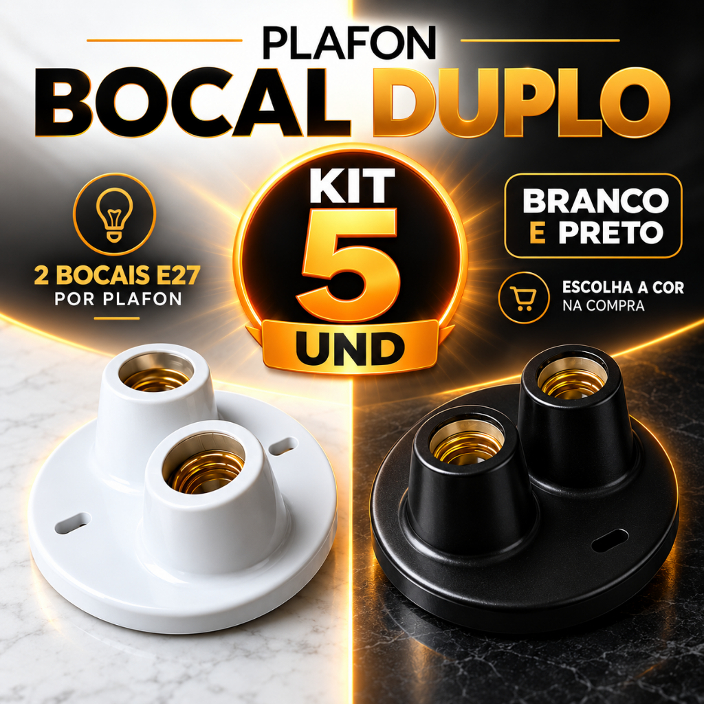 Luminária Plafon  Redondo Duplo Sobrepor para Teto Parede com Soquete bocal E27 Led Bivolt Completo Kit 5 UND
