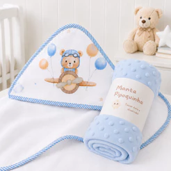 Kit Bebê 2 Peças Manta e Toalha de Banho com Capuz Enxoval Maternidade Menino Menina