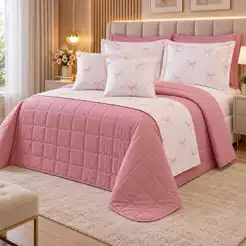 Kit Cobre Leito Colcha Casal Queen King 6 Peças Primor Dupla Face Percal 180 Fios