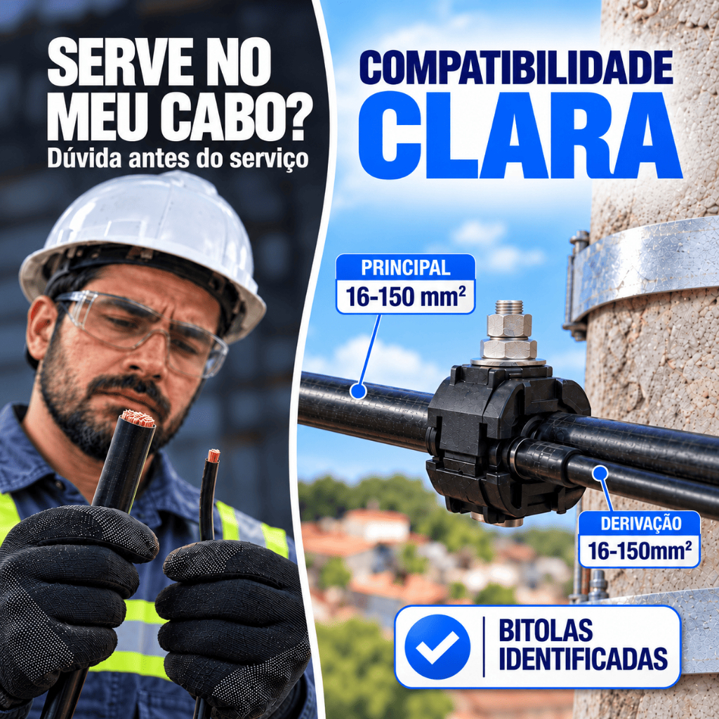 Conector Perfurante CDP 16 a 150mm Derivação Piercing Vampiro Piranha Morcego Rede Elétrica Poste Alumínio Cobre Premium — imagem 2 de 2