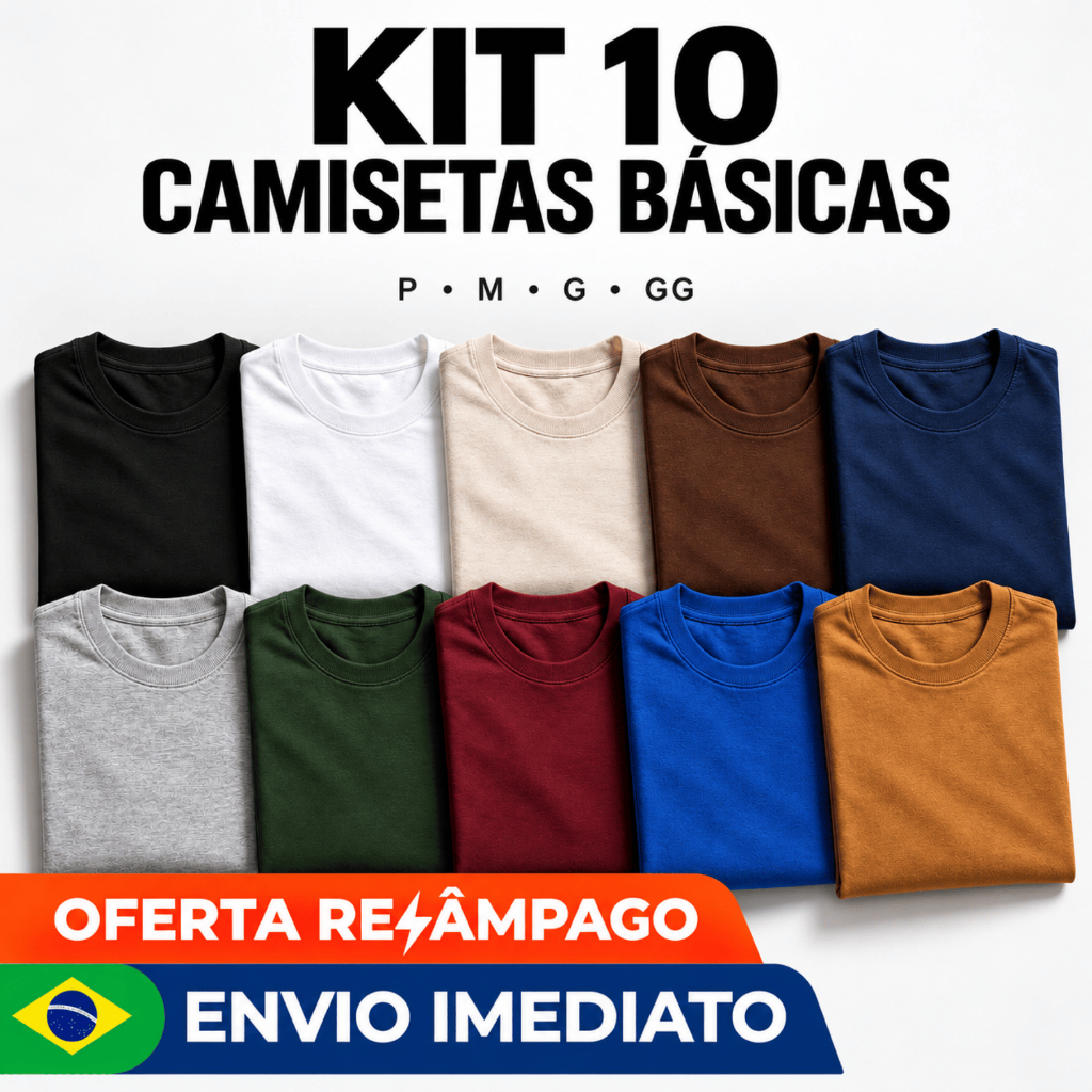 Kit 10 Camiseta Masculina Básica Lisa 100% Algodão Premium regular Camisa Atacado Direto Da Fábrica