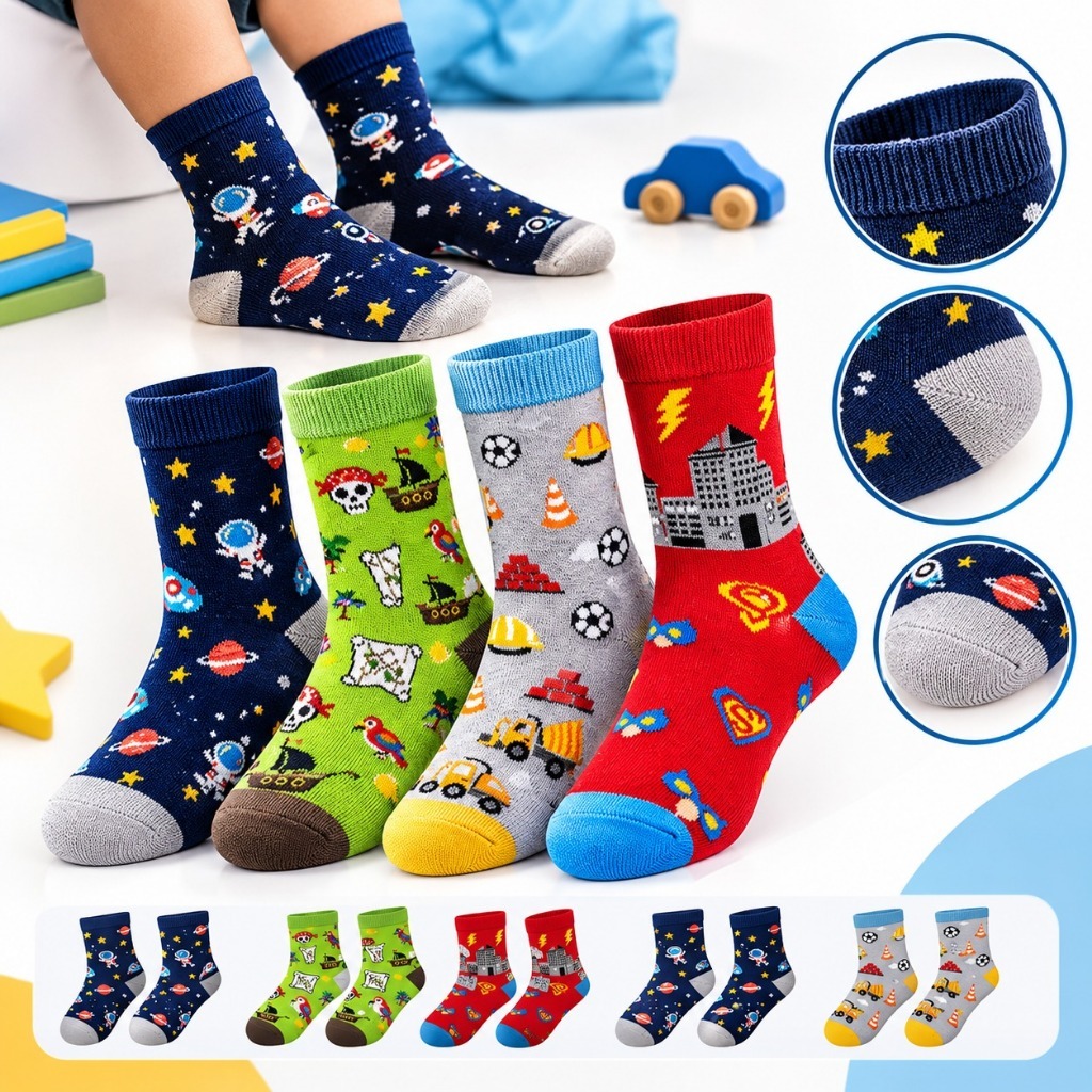 Meias Infantis Cano Médio Infantil Estampada Menino ou Menina 0 até 12 Anos Resistente Escolar 3, 6, 9 ou 12 Pares