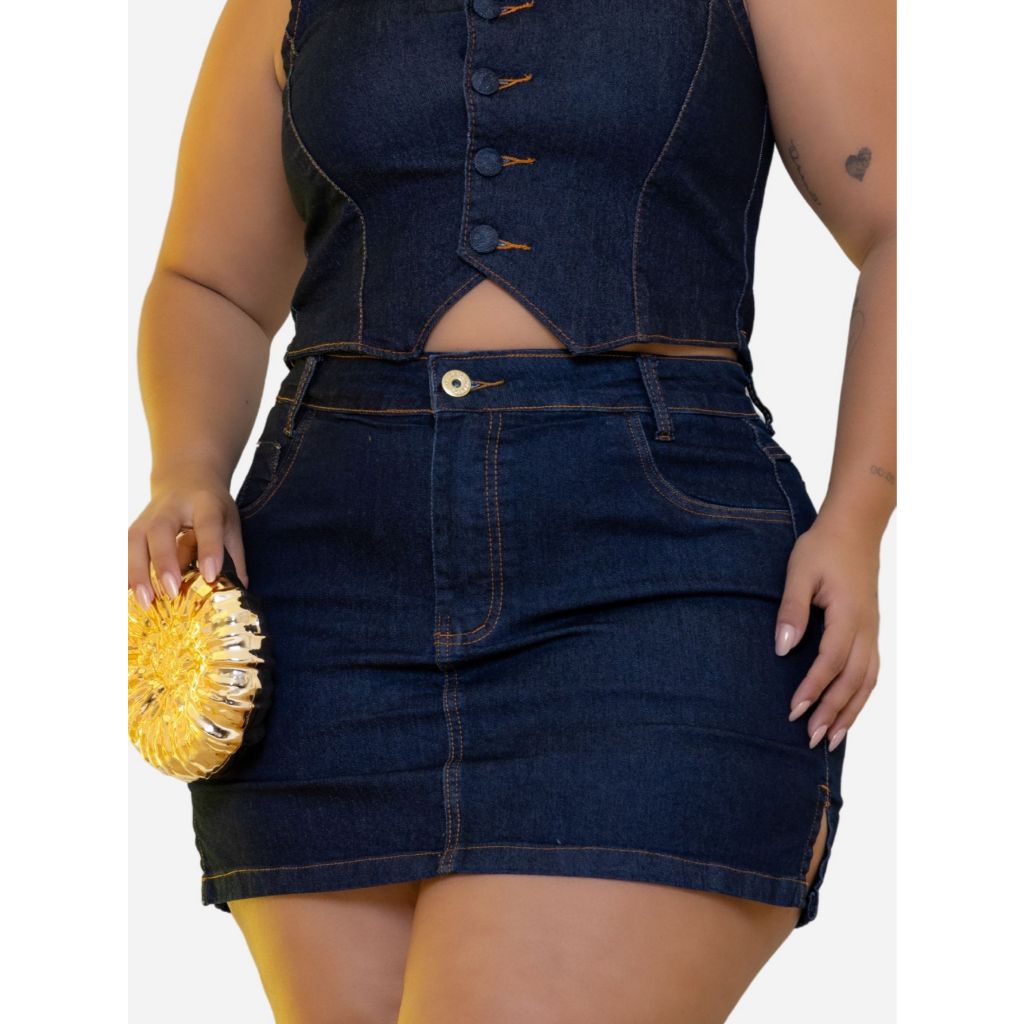 Saia Short Plus Size Jeans Feminino Curto em Oferta na Shopee