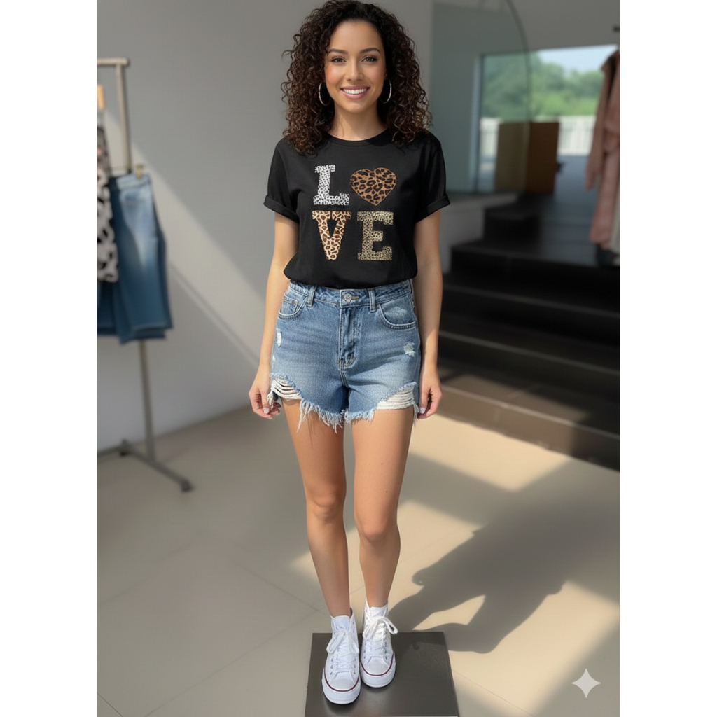 CAMISETA FEMININA ESTAMPADA LOVE MODELO LANÇAMENTO VERÃO PROMOÇÃO DIA A DIA FESTA LAZER EVENTOS