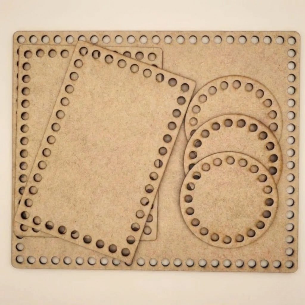 Kit Base Crochê MDF cru Para Kit Higiêne Bebê Fio de Malha Artesanato