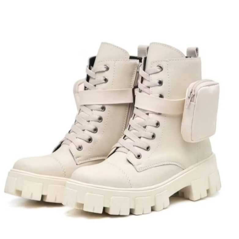 Bota Coturno Feminina Sola Tratorada Branca com Bag Lateral