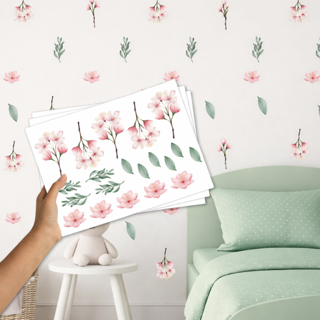 Adesivo de Parede Floral, Adesivo Para Quarto Infantil Menina, Jardim, Floral, Vintage Retrô