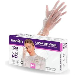 Kit 100 Luvas de Vinil Descartável Transparente com Pó ou Sem Po Descartável Inoven em Oferta na Shopee