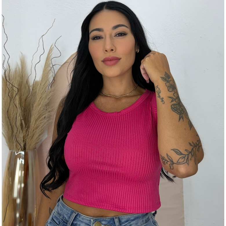 Blusa Cropped Regata Feminina Canelada Camiseta Blogueira Moda Verão Cores Coloridas