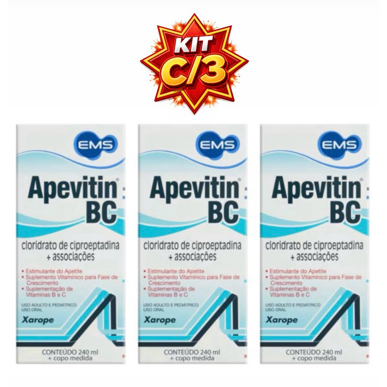 KIT APEVITIN BC 240mL Estimulante do Apetite - KIT C/2 ou C/3 em Oferta na Shopee