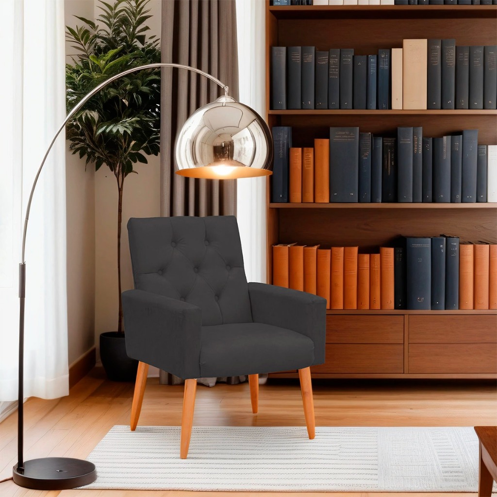 Poltrona Ísis Capitonê Confortável Suede Cor Cinza
