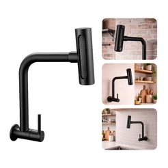 Torneira Gourmet para Cozinha de Parede Pia 360° Bica Articulada Aço Inox 304 Fosco Preta Brinovar