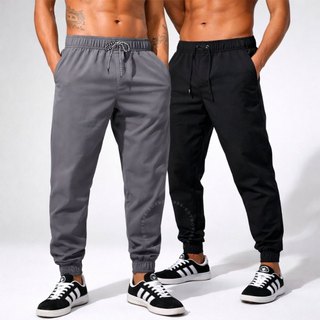 Kit 2 Calça Jogger Masculina Tactel com Elastano Academia Treino Fitness Slim Dry Fit Esportiva Leve