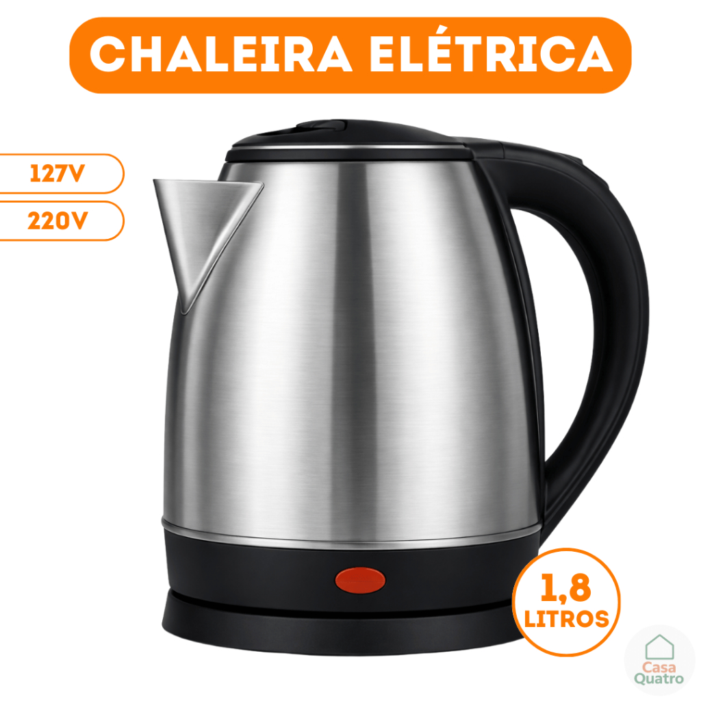 Chaleira Elétrica Premium Aço Inox Desligamento Automático 1,8 Litros 127v/220v