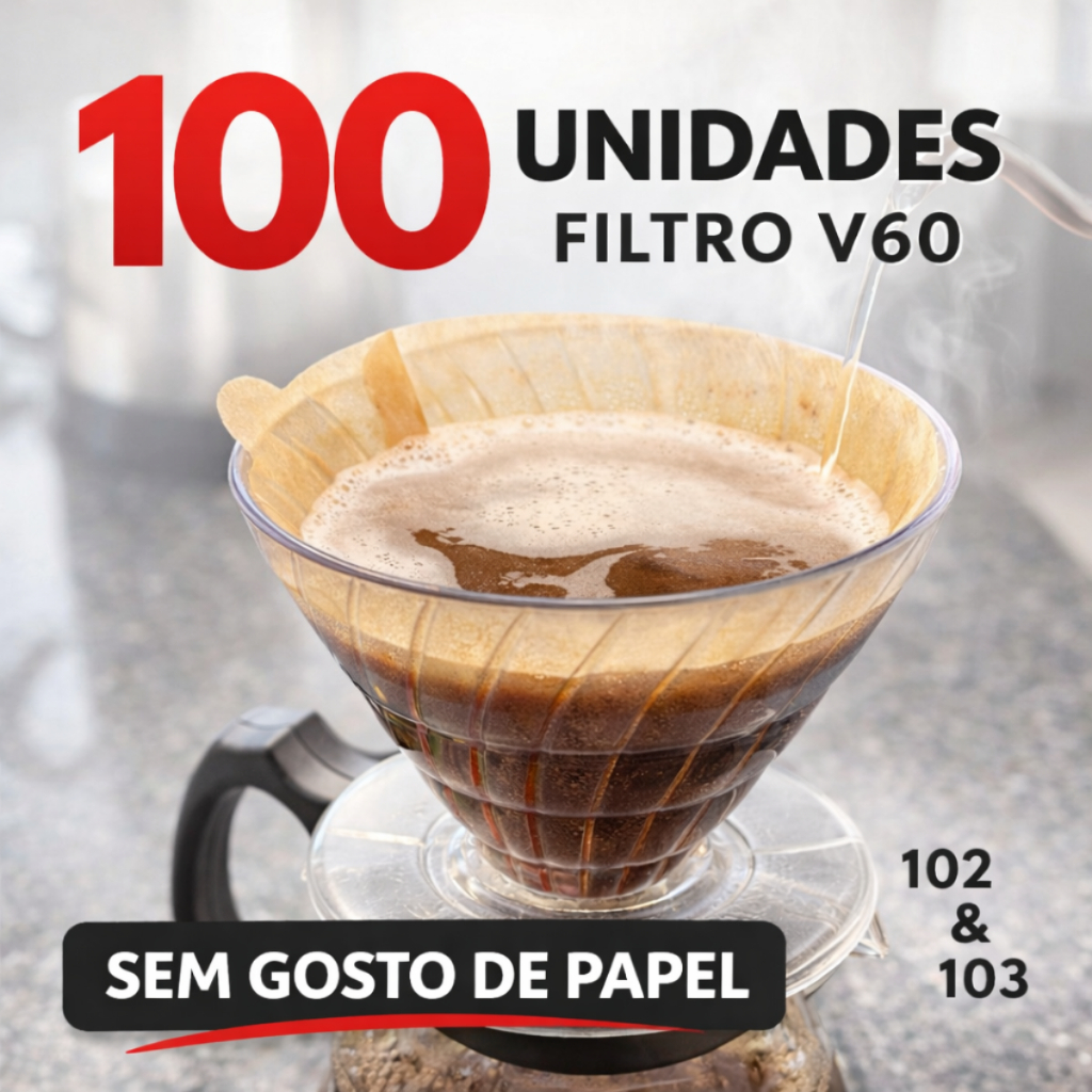 100 Filtro de Papel Coador de Café V60 102 103 Cafeteria Artesanal Hario Pacote C/ 100 unidades Cone