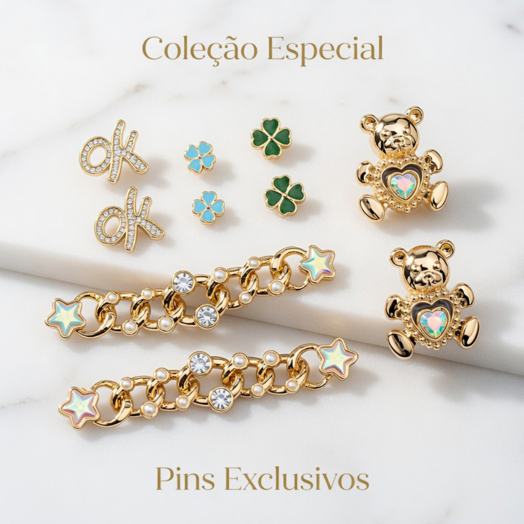 Kit Bottons Fofos e Elegantes para Sandália Babuche Pingentes Dourados Removíveis Fashion Croc em Oferta na Shopee