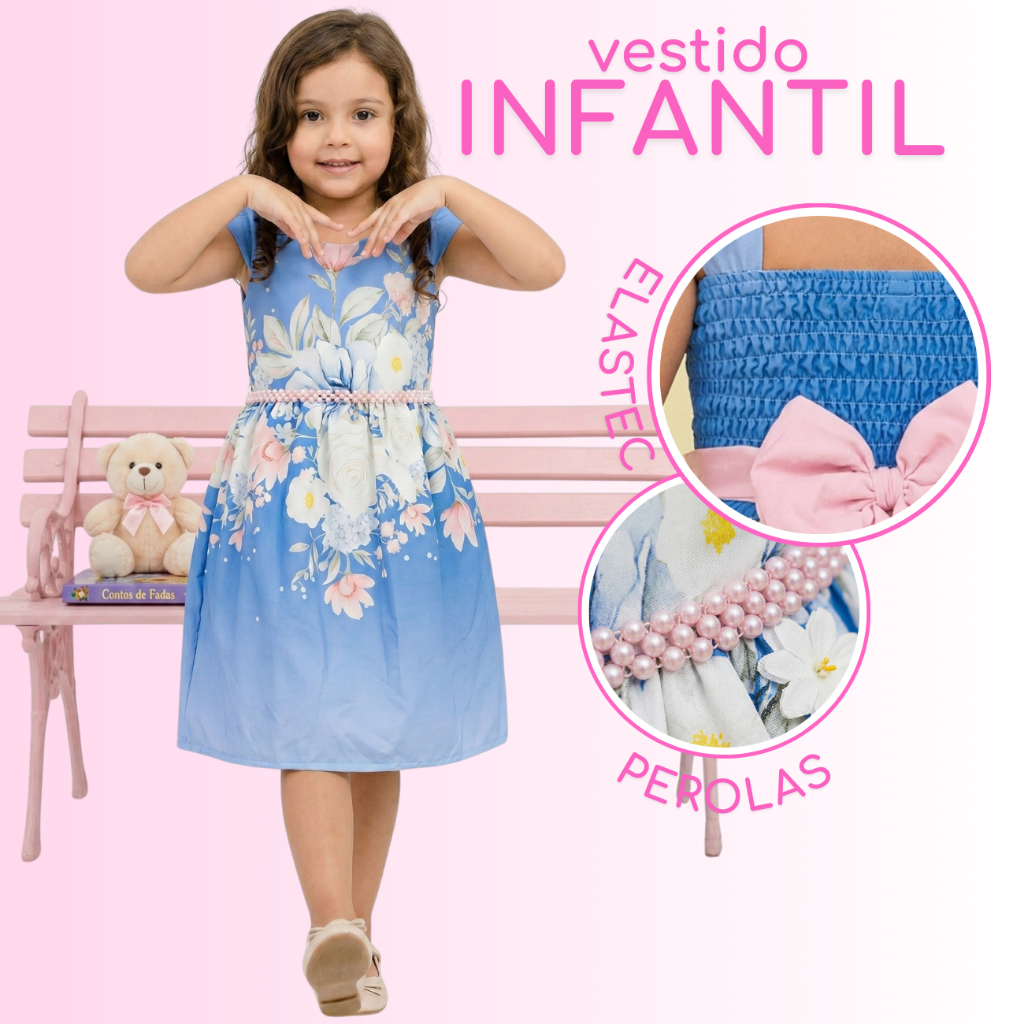 Vestido Infantil Floral Luxo, Perolado, Eventos, Delicado, Evangelico, Para Igreja