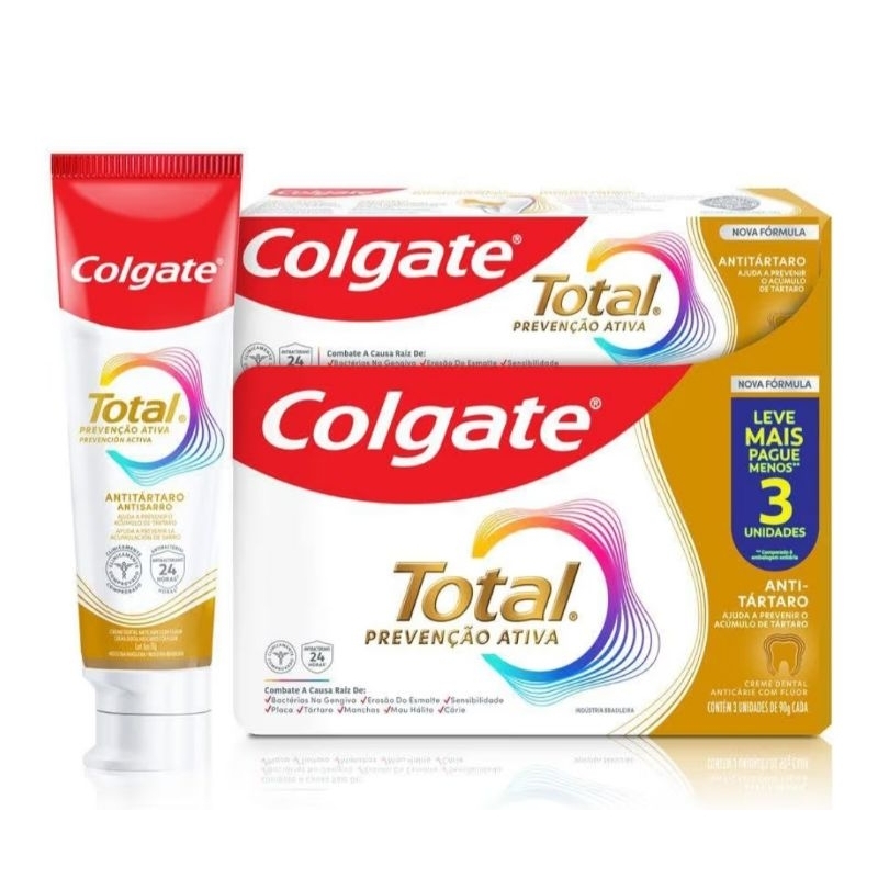 PROMOÇÃO Kit 3 Creme Dental Colgate Total Anti Tártaro 3 unidades de 90g