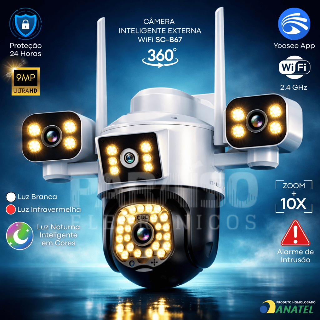 [ULTRA HD] Câmera de Segurança 360º Inteligente 3 Lentes Externa Wi-Fi 10x ZOOM Visão I ravermelho