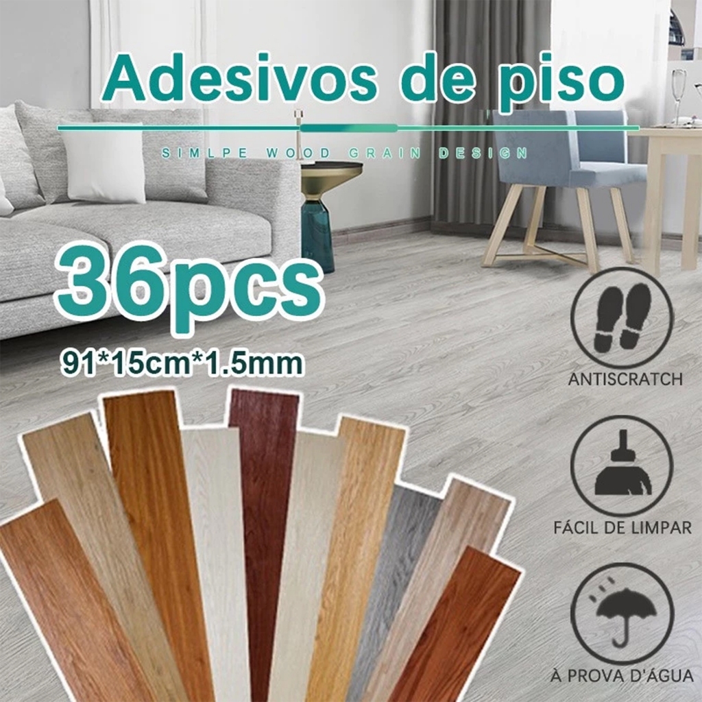 36 /72 PCS Piso Painel Revestimento Vinílico Adesivo Lavável Madeira 91,4x15cm