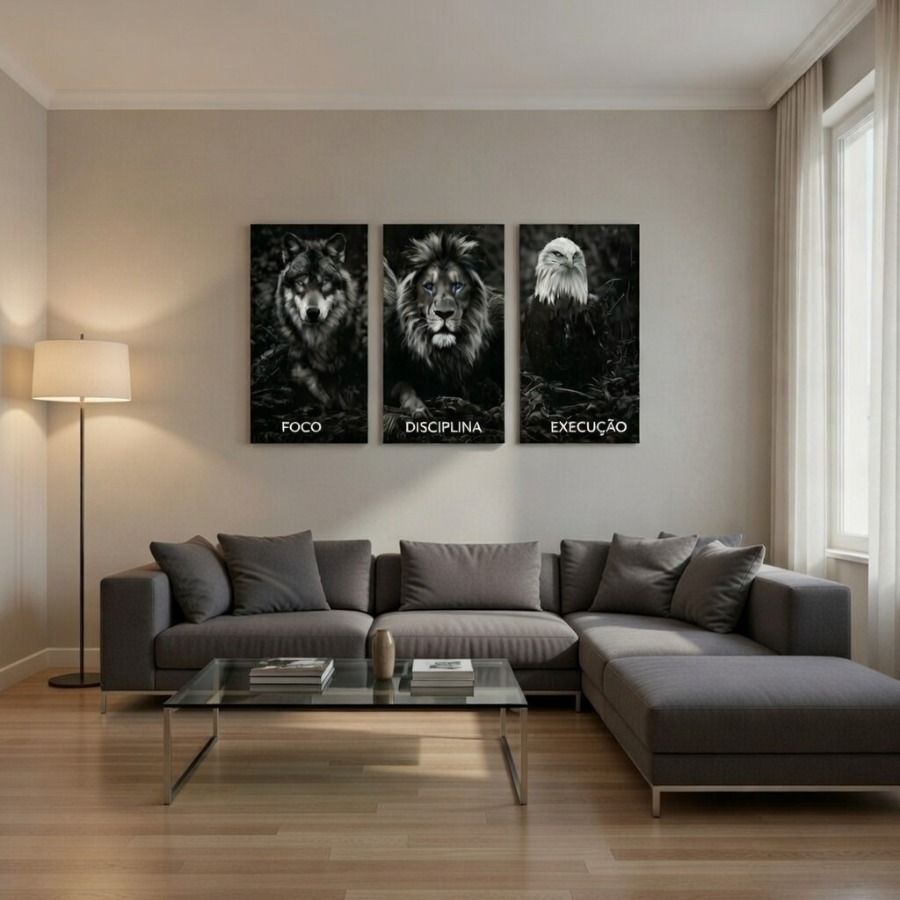 Kit 3 Quadros Nunca Foi Sorte Sempre Foi Deus Leão Judá Decorativo Religioso Sala Quarto Escritório