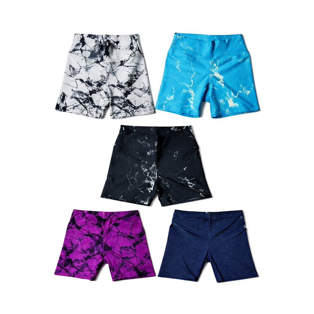 kit ou unidade Short Feminino Academia Cintura Alta Poliamida Modelador Estampado – Fitness, Treino, Sem Transparência