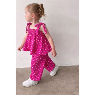 CONJUNTO INFANTIL MENINA FRANZIDO SOLTINHO E CALÇA COM TECIDO ROSA DE POÁ DE CORAÇÃO FASHION em Oferta na Shopee