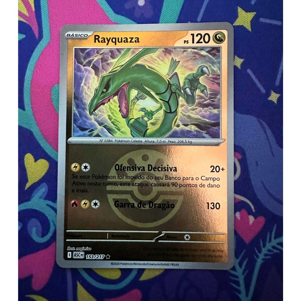 Carta Rayquaza Pokebola Foil Coleção Heróis Excelsos Pokemon TCG