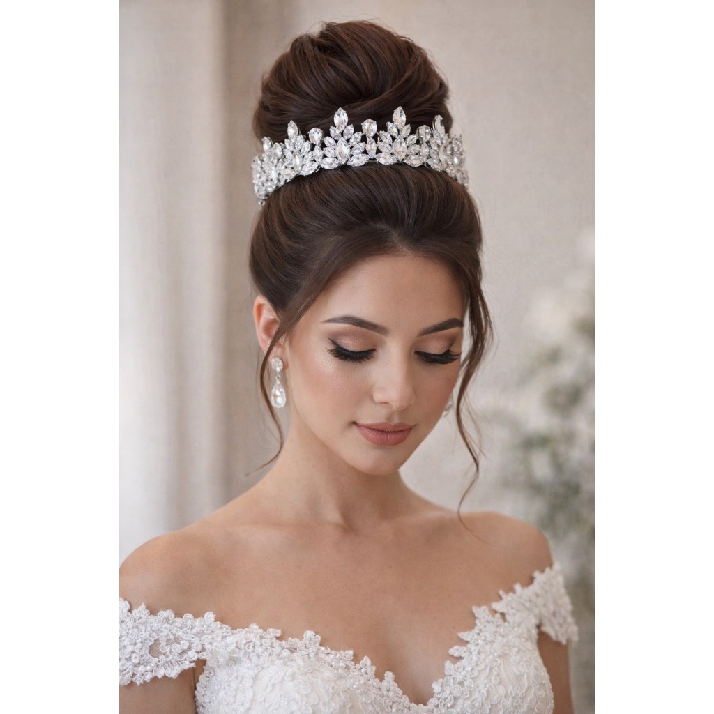 Tiara Porta Coque Coroa Zircônia Prata Prateado Para Penteado Noiva Casamento Festa de 15 Anos Elegante