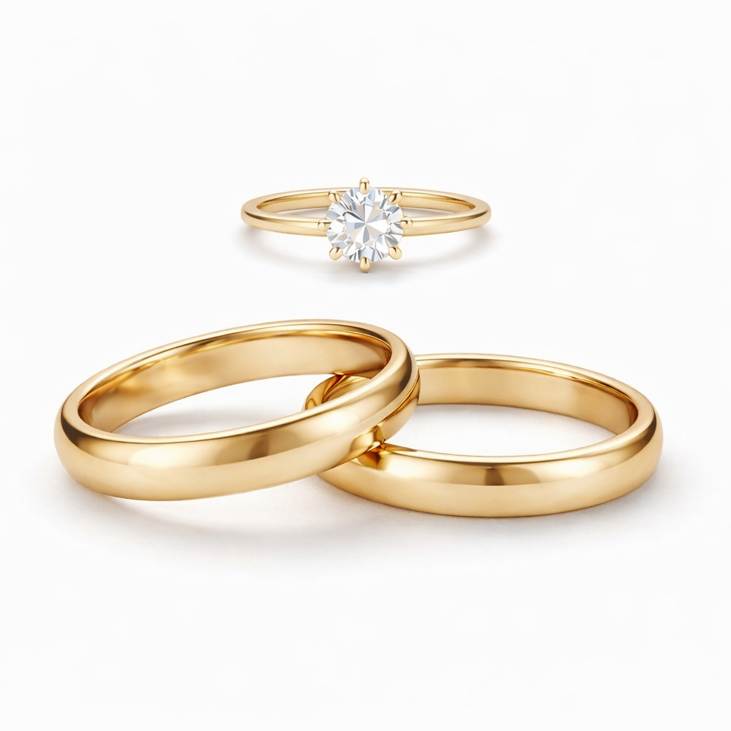Par de Alianças Banhadas a Ouro 18K 6mm + Anel Solitário Feminino Noivado Casamento em Oferta na Shopee