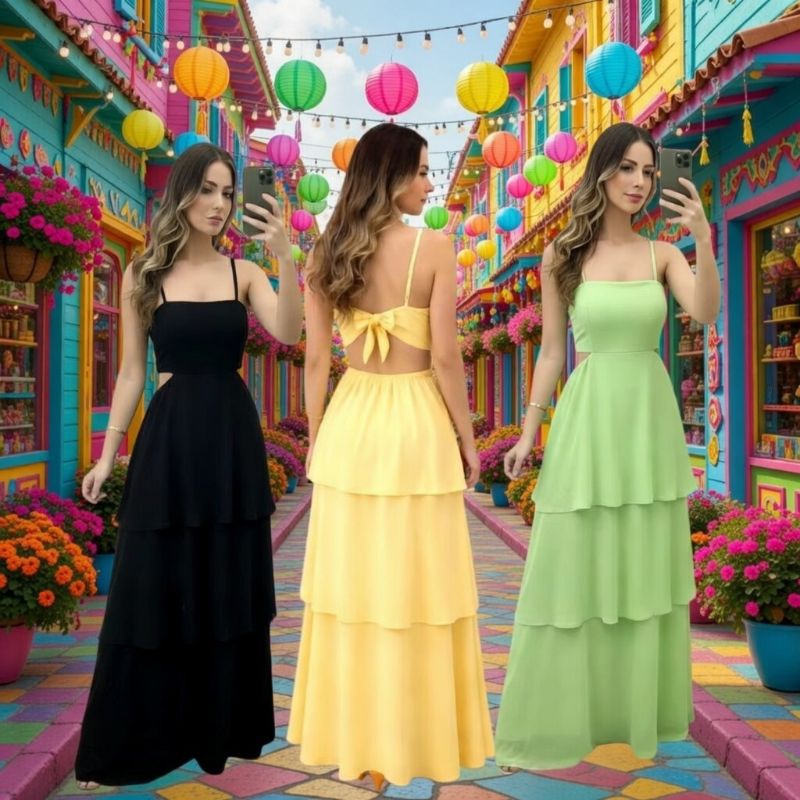 vestido longo femenino elegante para casamento e festa  de tecido  GGT em Oferta na Shopee