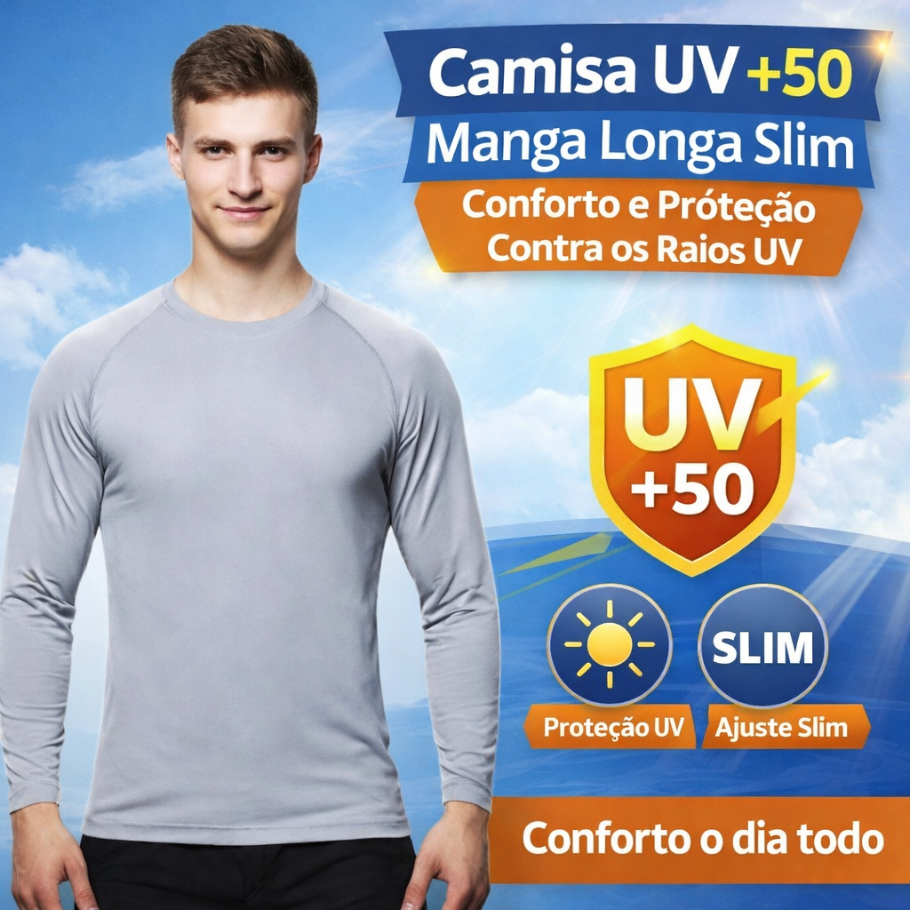 Camisa UV +50 Manga Longa Slim - Conforto e Proteção Contra os Raios UV