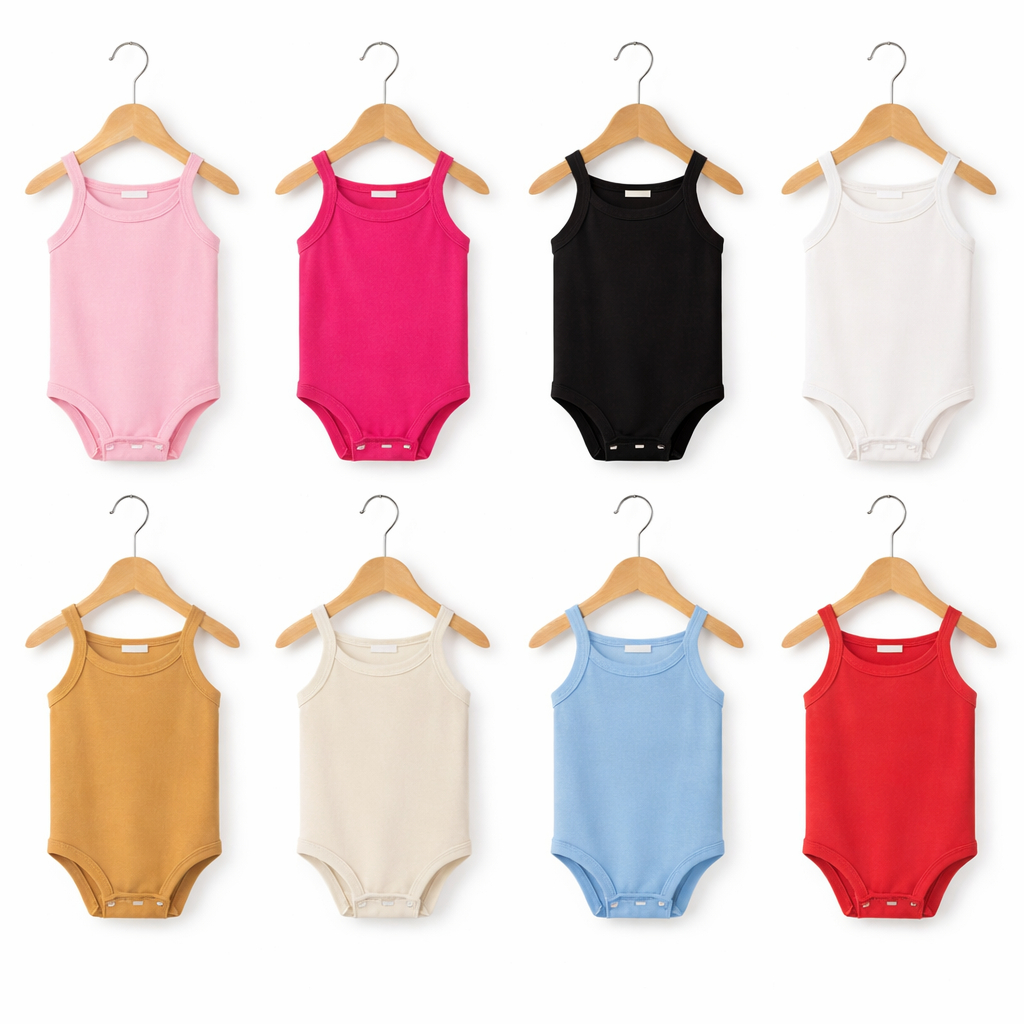 Kit 5 Body Bebê Liso Alcinha Verão Suedine 100% Algodão Infantil Menina Sem Manga Regata Enxoval