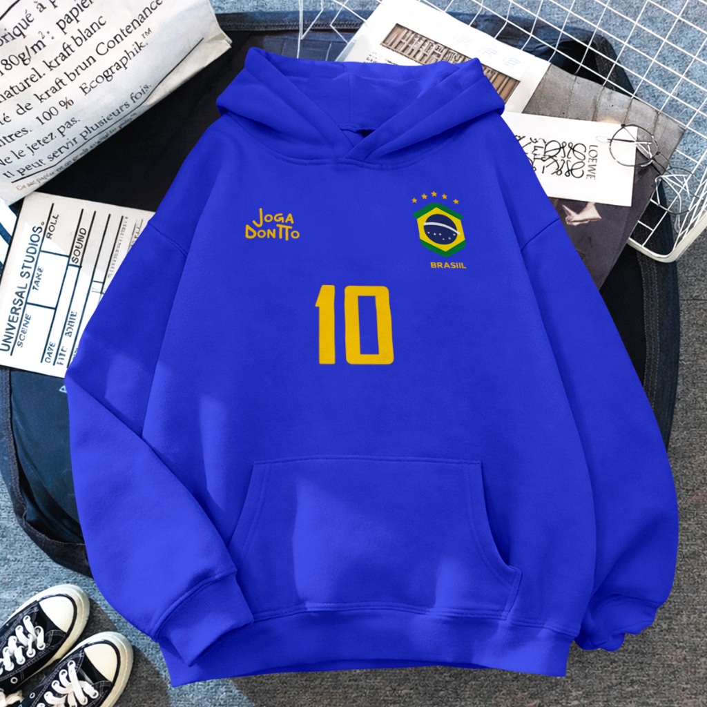 Moletom Futebol Brasil Joga Bonito Blusa de Frio Algodão com Capuz Esporte Copa Do Mundo