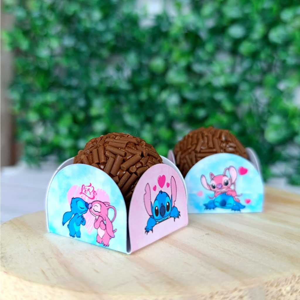 Forminhas para Docinhos Stitch e Angel Personalizadas 4 Pétalas Brigadeiro Festa Aniversário Doces Lembracinhas