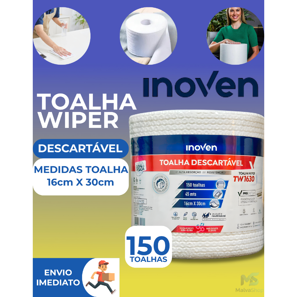 Toalha Descartável Wiper TW1630 - C/150 16x30cm - INOVEN Premium Qualidade