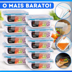 Kit 3 à 10 Potes de Vidro 370ml Hermético Marmita Fit com Tampa 4 Travas - OFERTA - FULL - MENOR PREÇO!