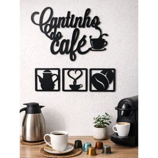 Kit Cantinho do Café 4 Peças para Decoração de Cozinha em Mdf Preto com Fita Dupla Face 3M em Oferta na Shopee
