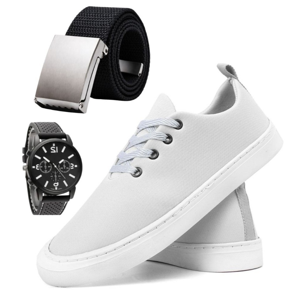 Kit Sapatenis Homem Tenis Casual Com Relogio Pulseira E Cinto gorgorão - Promoção Com Envio Imediato