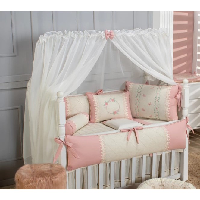 Kit Berço Americano Borboletas Maria Rose com Linho 11Pçs