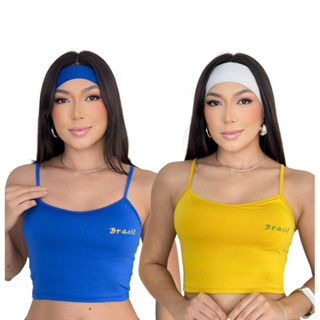 Cropped Brasil Carnaval Feminino Fitness Blusa Alcinha Top Copa do Mundo Regata em Oferta na Shopee