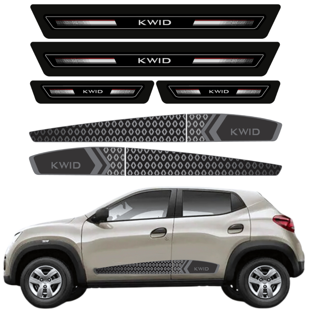 Adesivo Faixa Lateral Gradiente Para Renault Kwid e Soleira Protetora de Porta 2017 a 2024